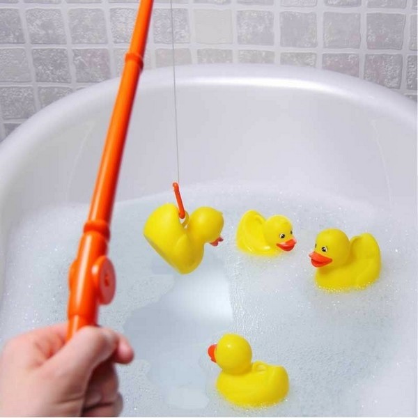 Hook a Duck Bath Game Fairground Style Toy Fishing Rod & 4 Rubber