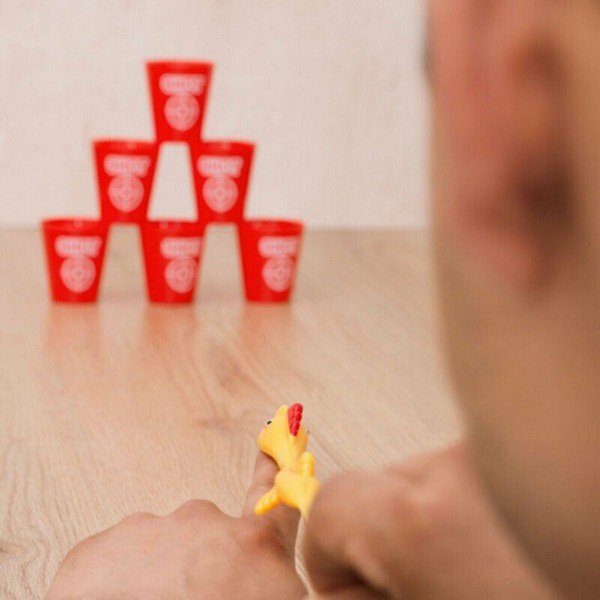 Chicken Flikkin Desktop Game – Fun Office Toy With Rubber Chickens & Cups